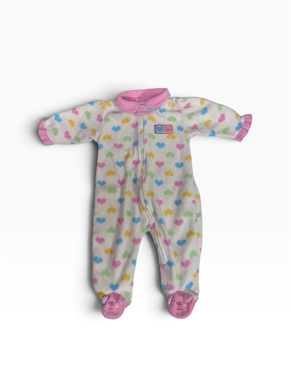 Baby girl fleece footed sleeper white hearts with pink bunny